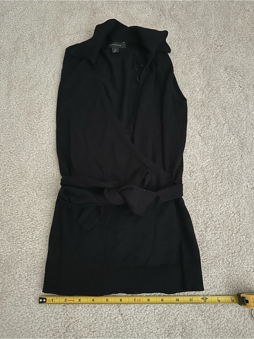 Ann Taylor Black Knit Cardigan with Ribbed Collar